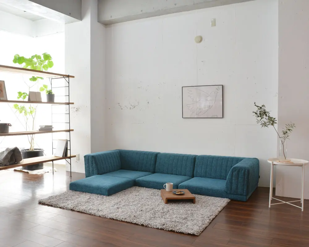 ピカソソファ PICASSO SOFA harem L型＋I型 ブルー こたつや和室、畳にも合わせやすいローソファー「PICASSO SOFA