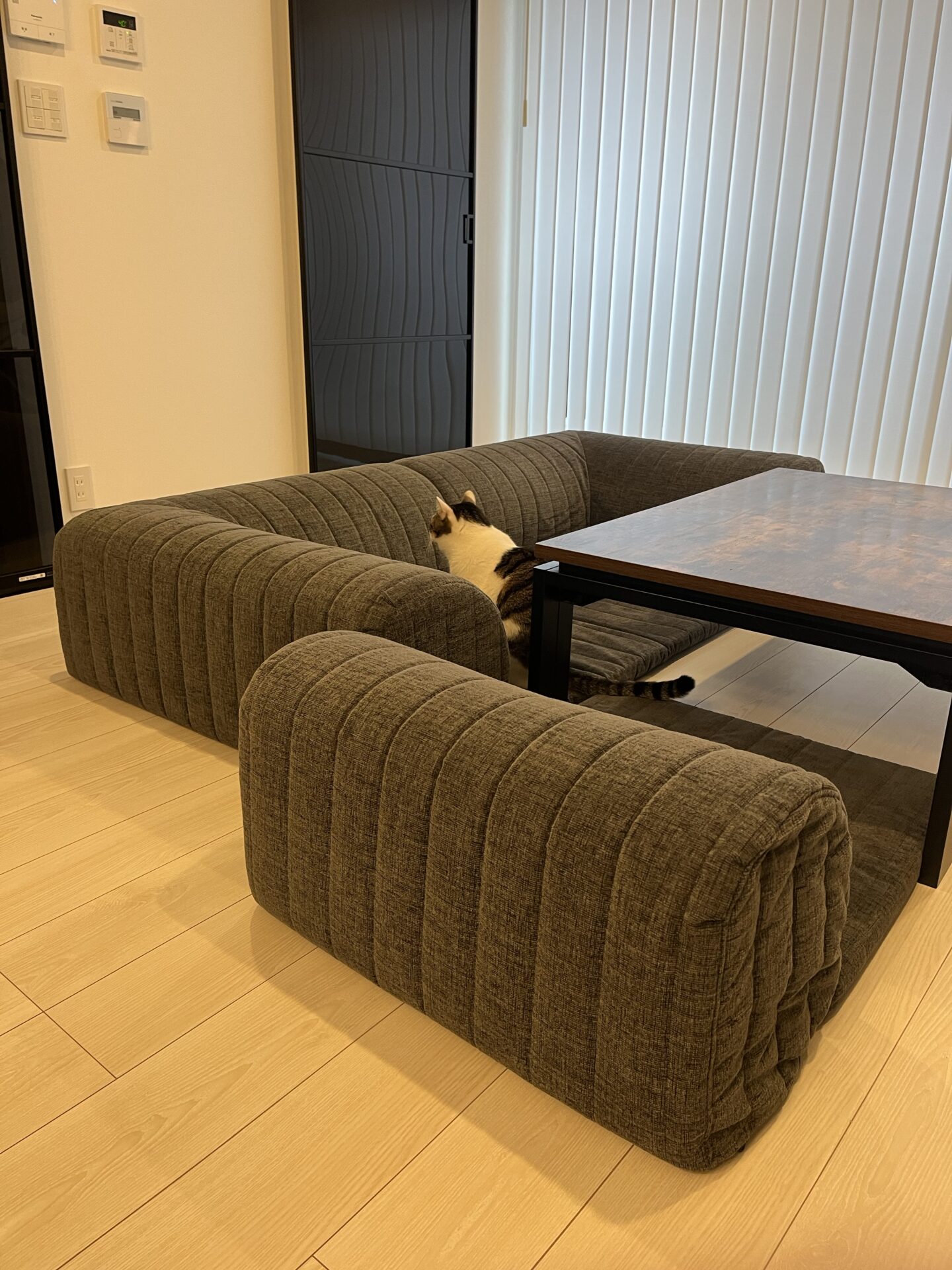 スキップ1ミニソファ ダークグレー 3人掛けローソファ ローソファー