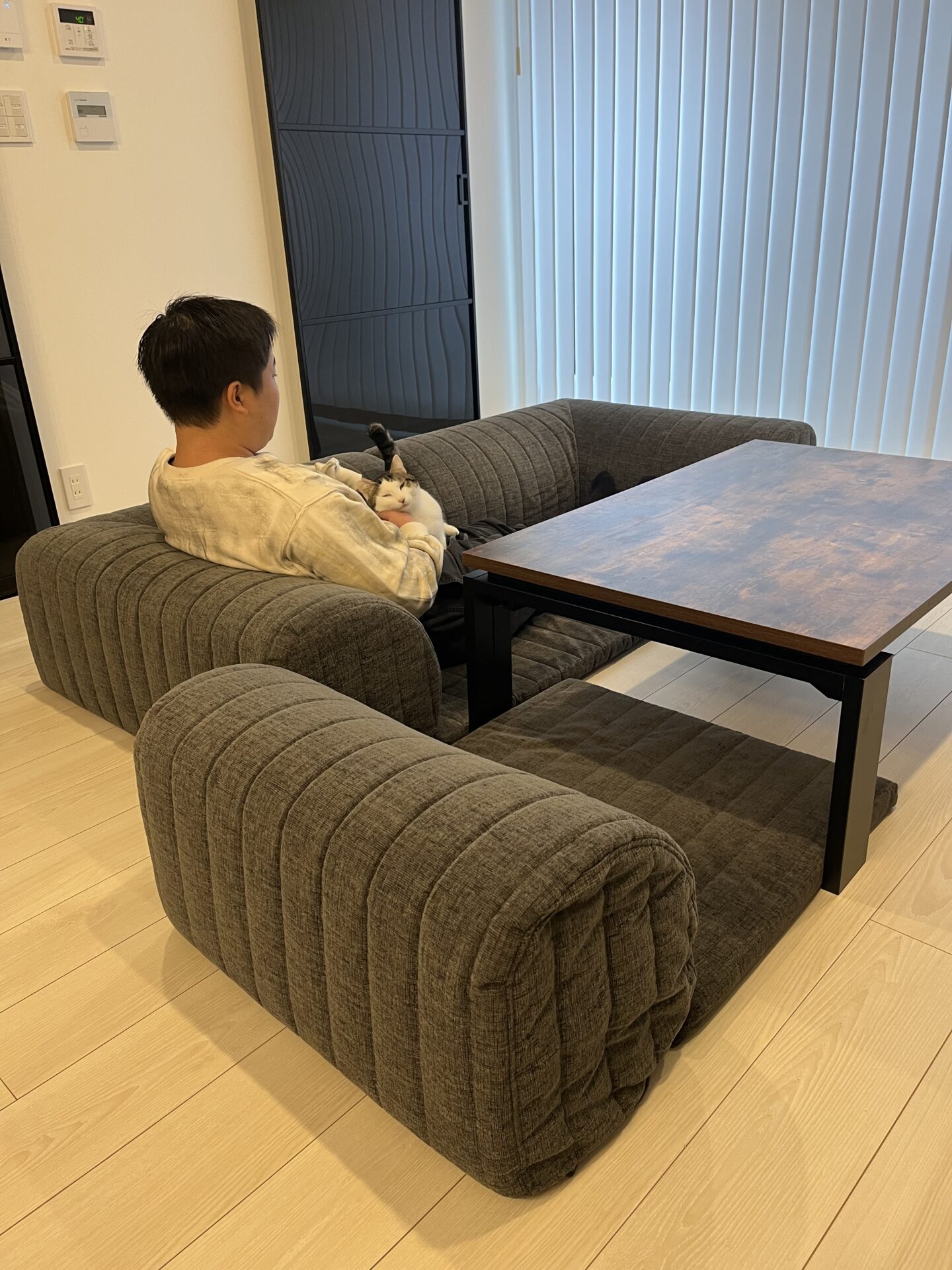 スキップ1ミニソファ ダークグレー 3人掛けローソファ ローソファー