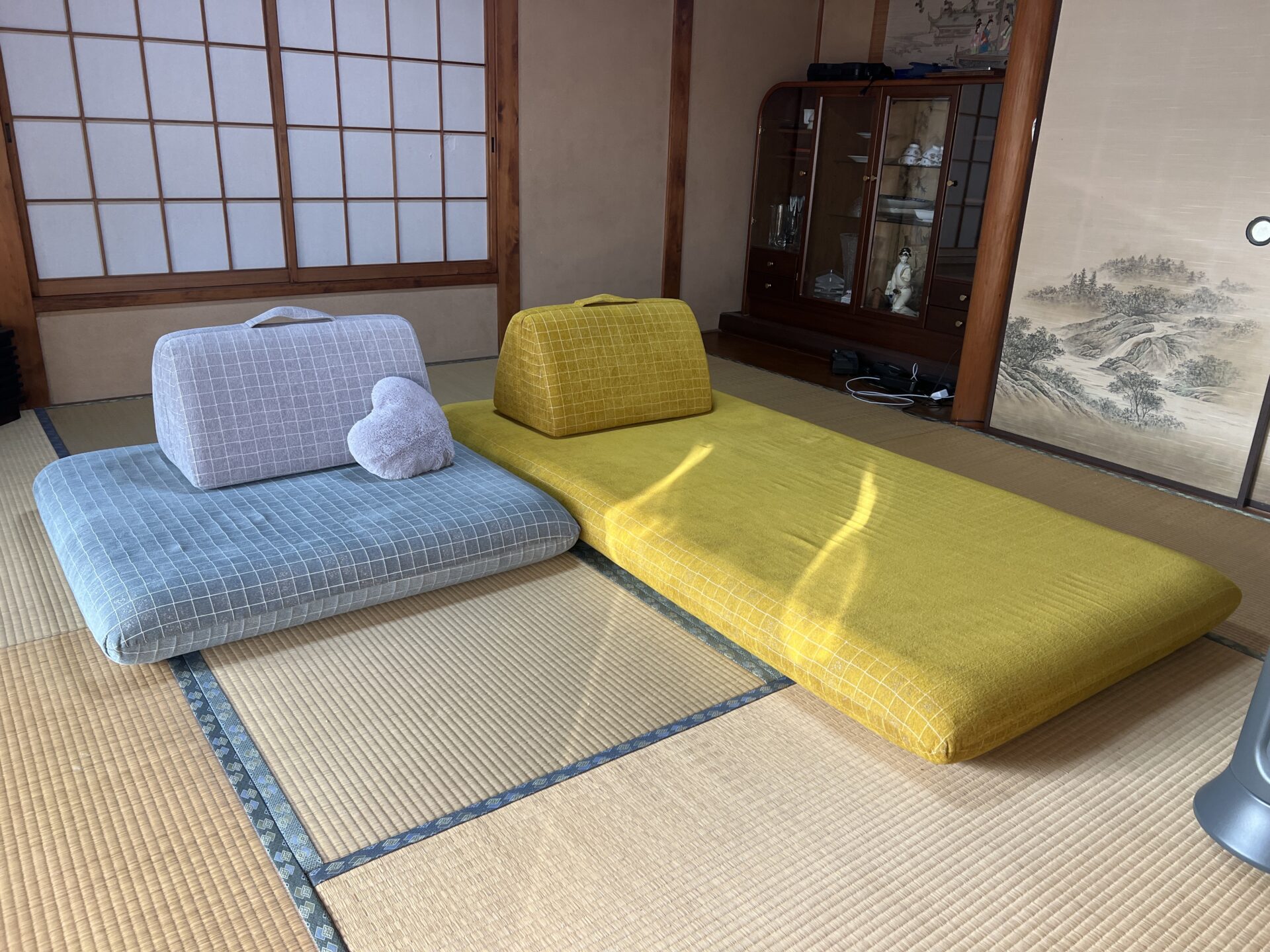 キャリーソファ イエロー 2人掛けローソファ ローソファー