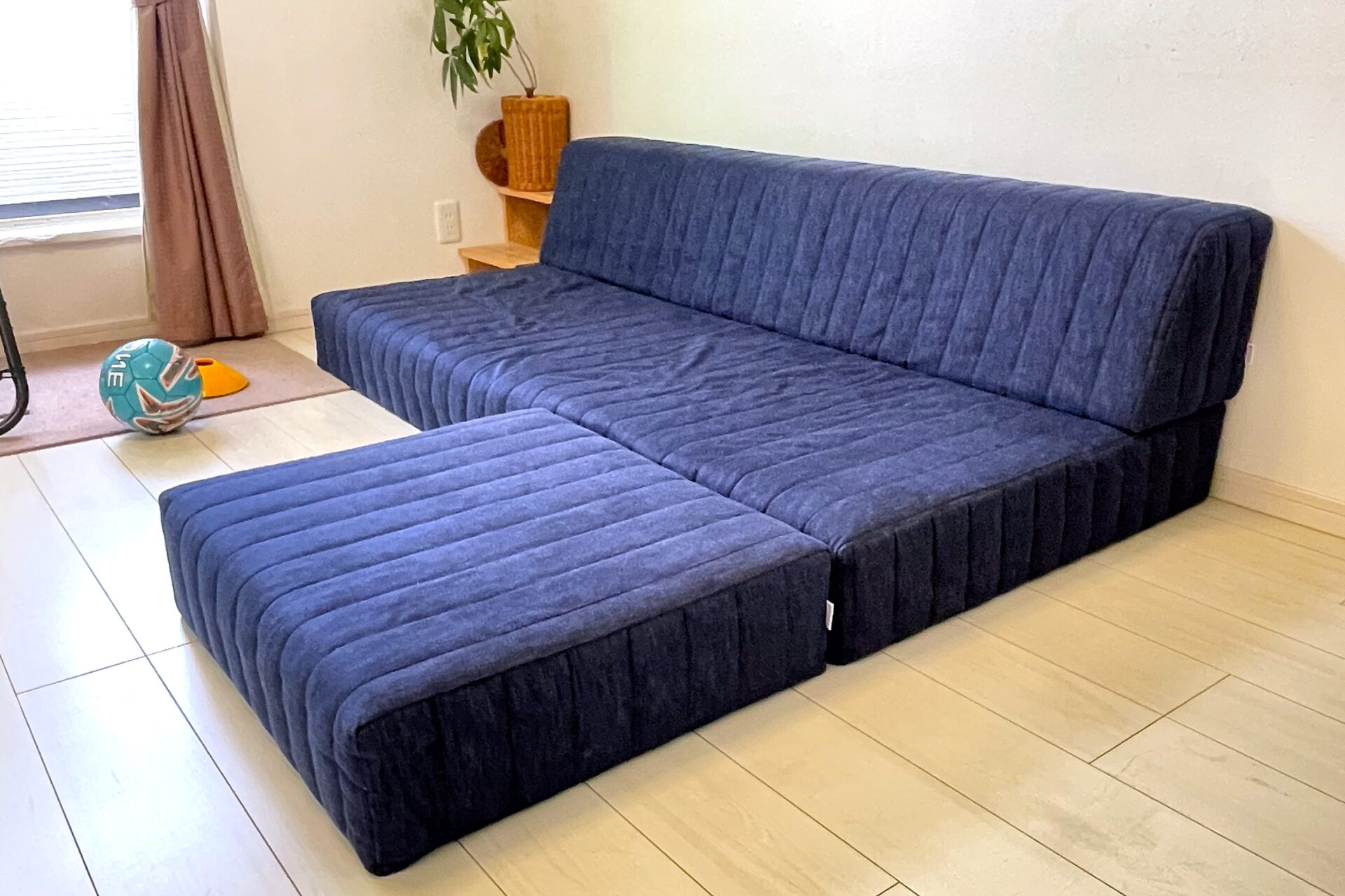 つみきソファ ネイビー 3人掛けローソファ ローソファー