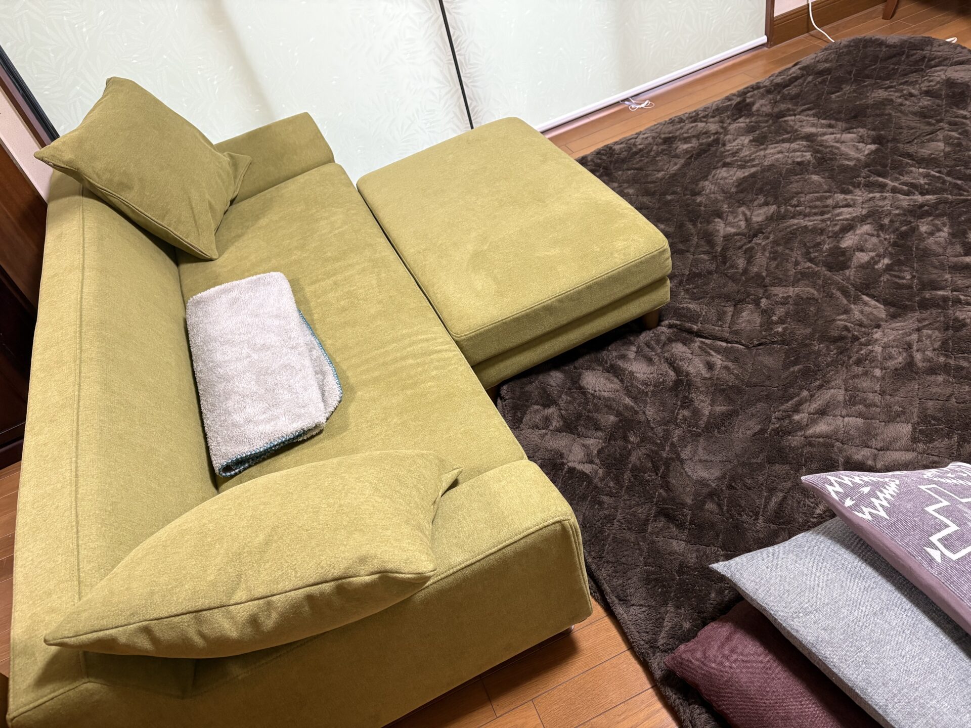 ロハスソファ モスグリーン 3人掛けローソファ ローソファー