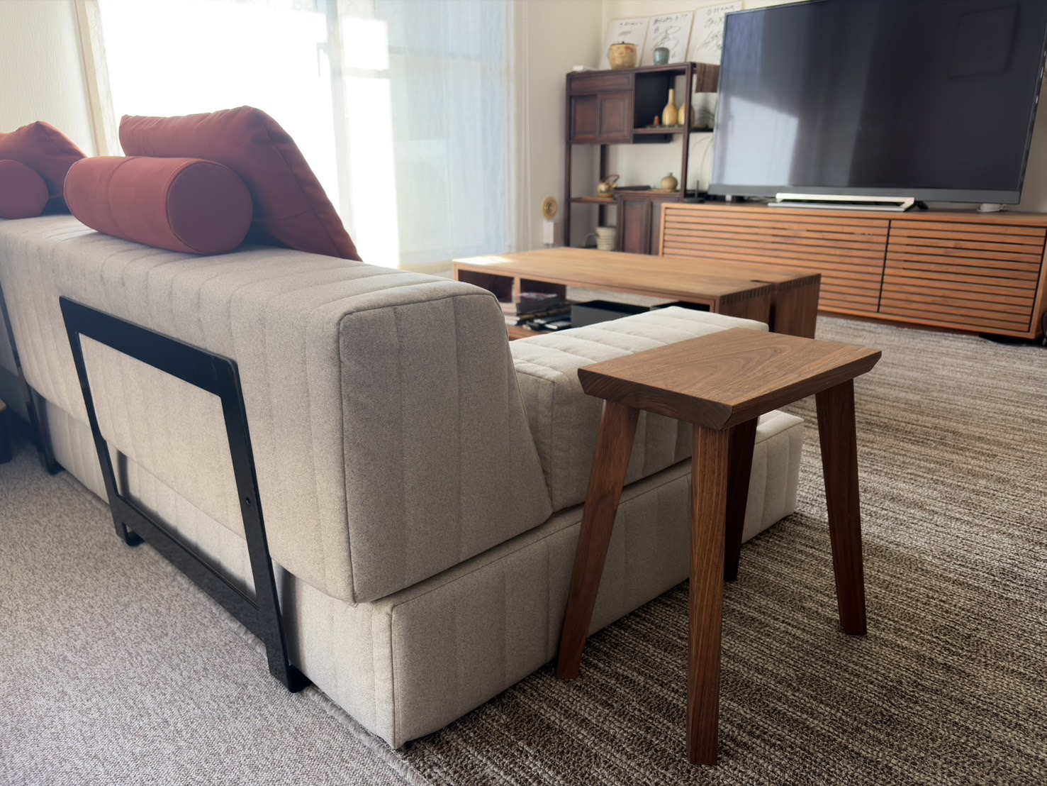 つみきソファ メランジグレー 3人掛けローソファ ローソファー