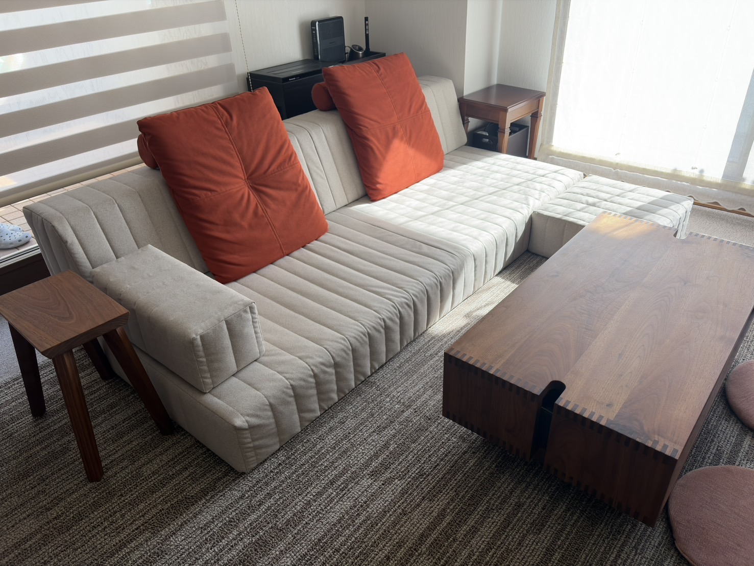 つみきソファ メランジグレー 3人掛けローソファ ローソファー