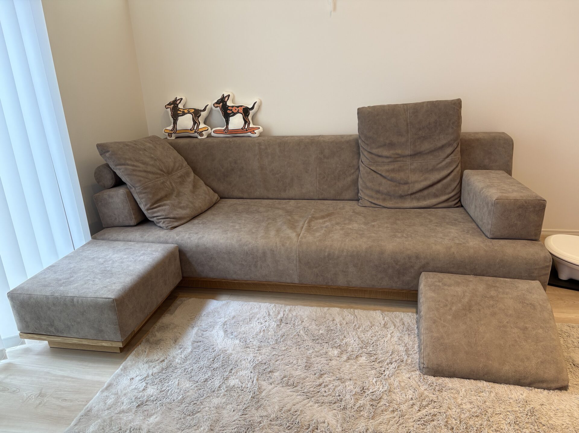 つみきソファ グレージュ 3人掛けローソファ ローソファー