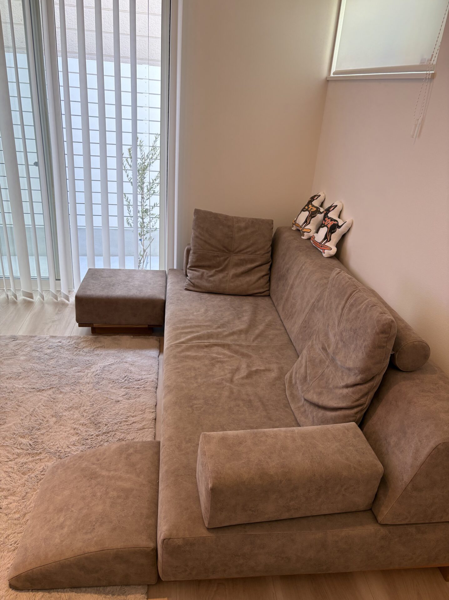 つみきソファ グレージュ 3人掛けローソファ ローソファー