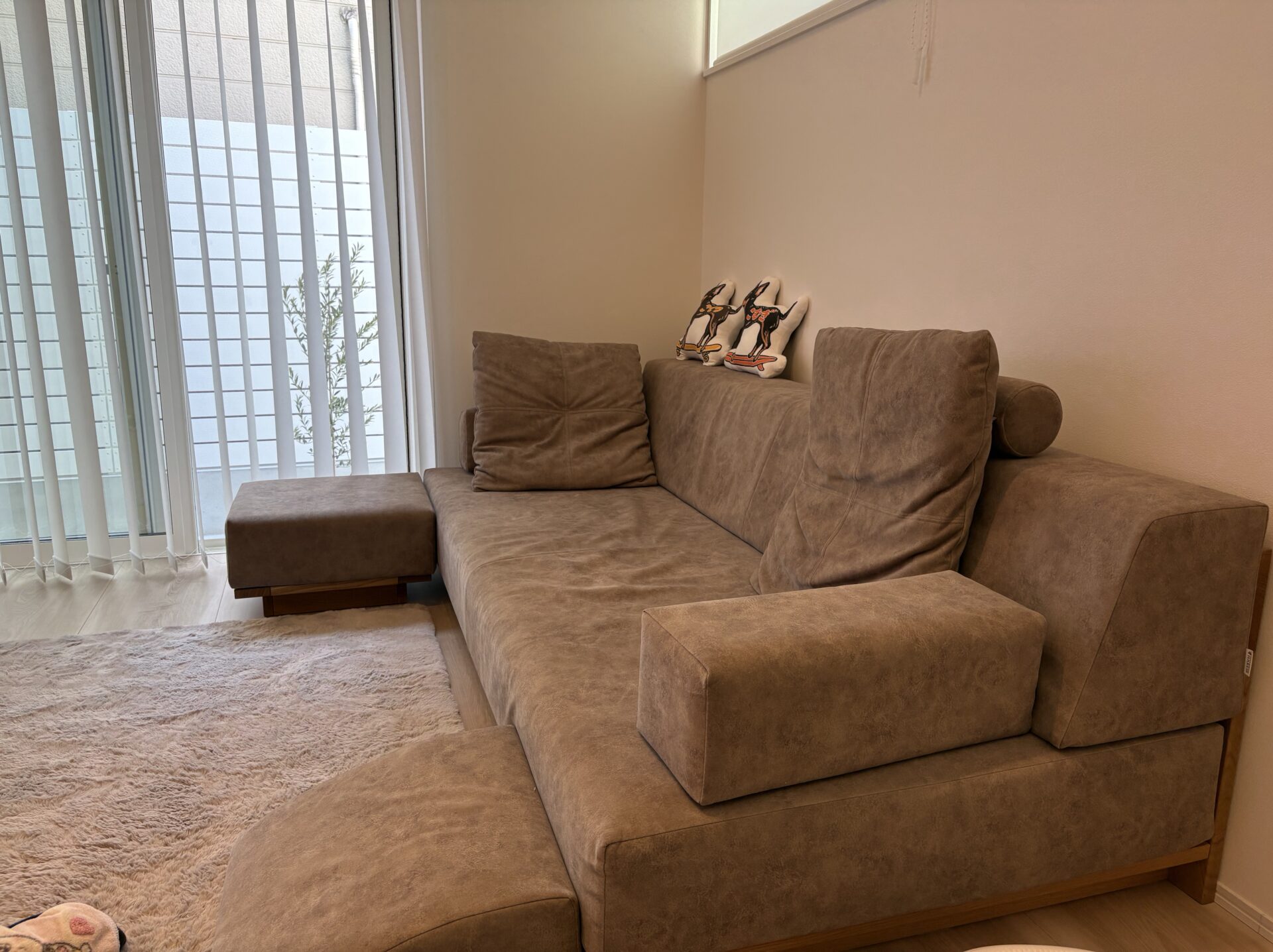 つみきソファ グレージュ 3人掛けローソファ ローソファー