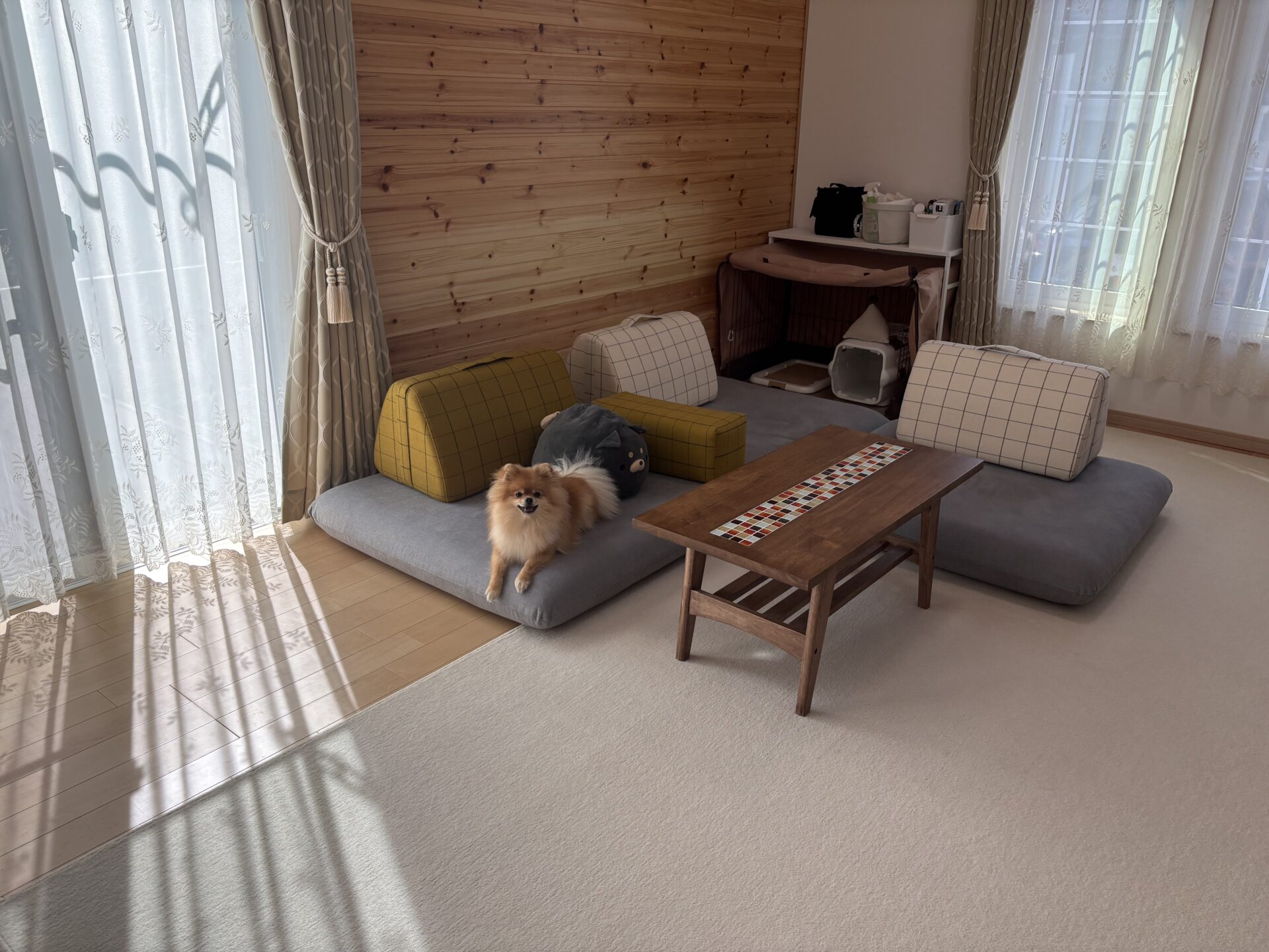 キャリーソファ ライトグレー 2人掛けローソファ ローソファー