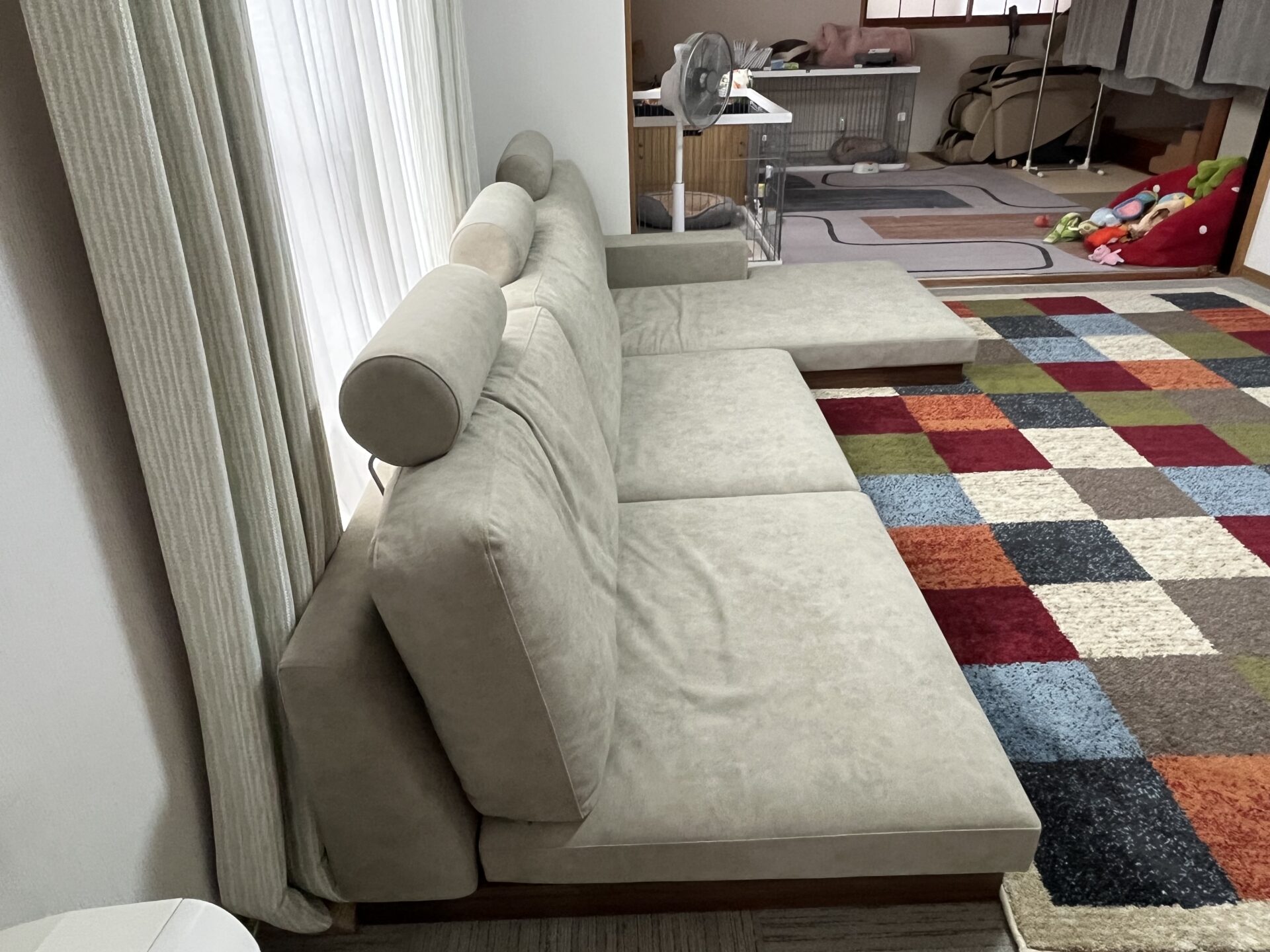 カーヤソファ サンドグレー 3人掛けローソファ ローソファー