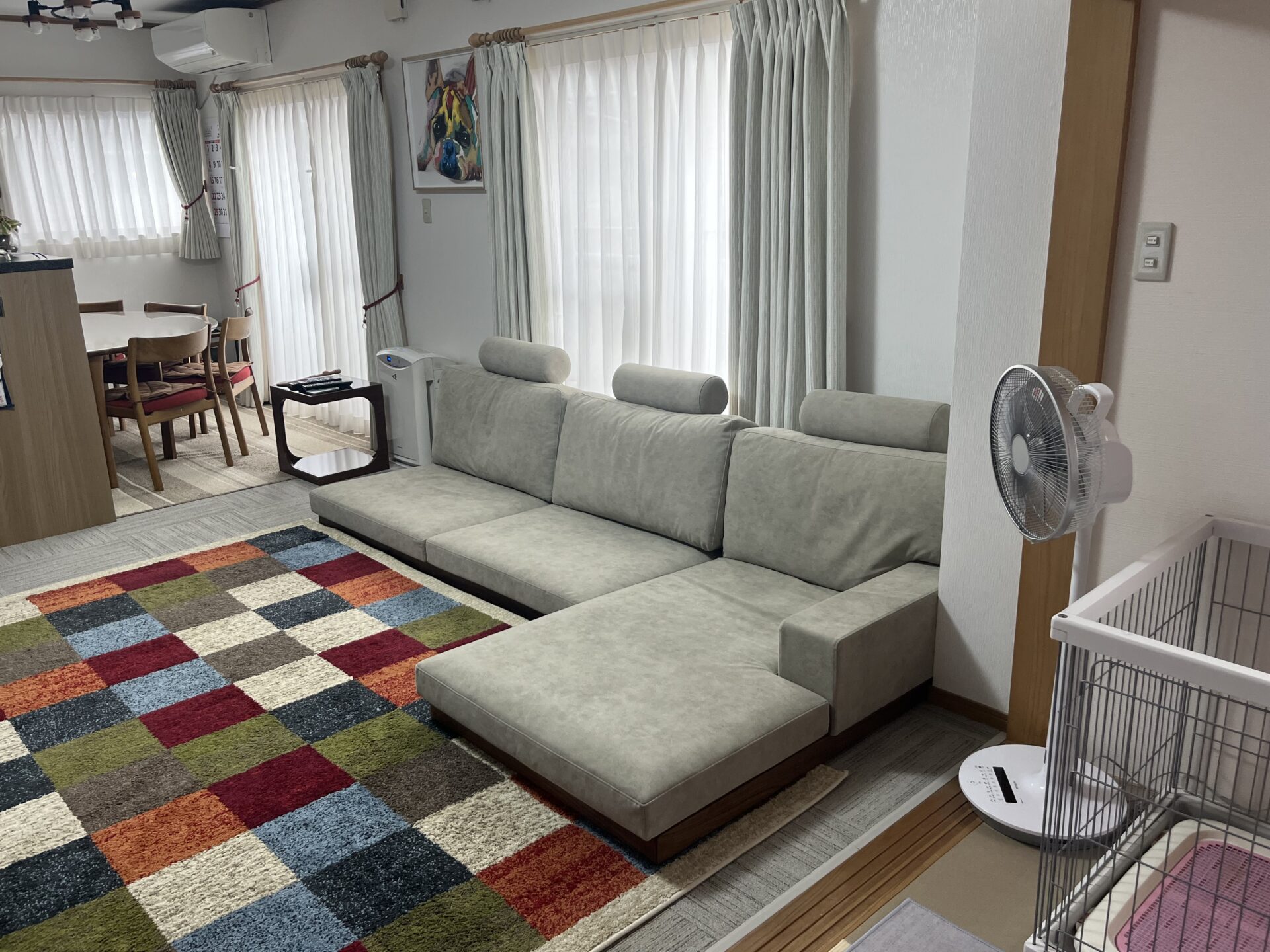 カーヤソファ サンドグレー 3人掛けローソファ ローソファー