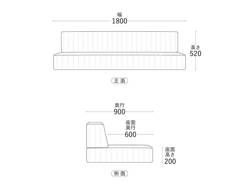コーナーローソファ、つみきソファ画像